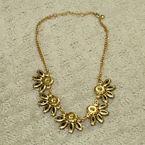 J Crew Necklace Navy Blue Rhinestone Gold Tone Statement Party Wedding Hoco - Picture 2 of 5